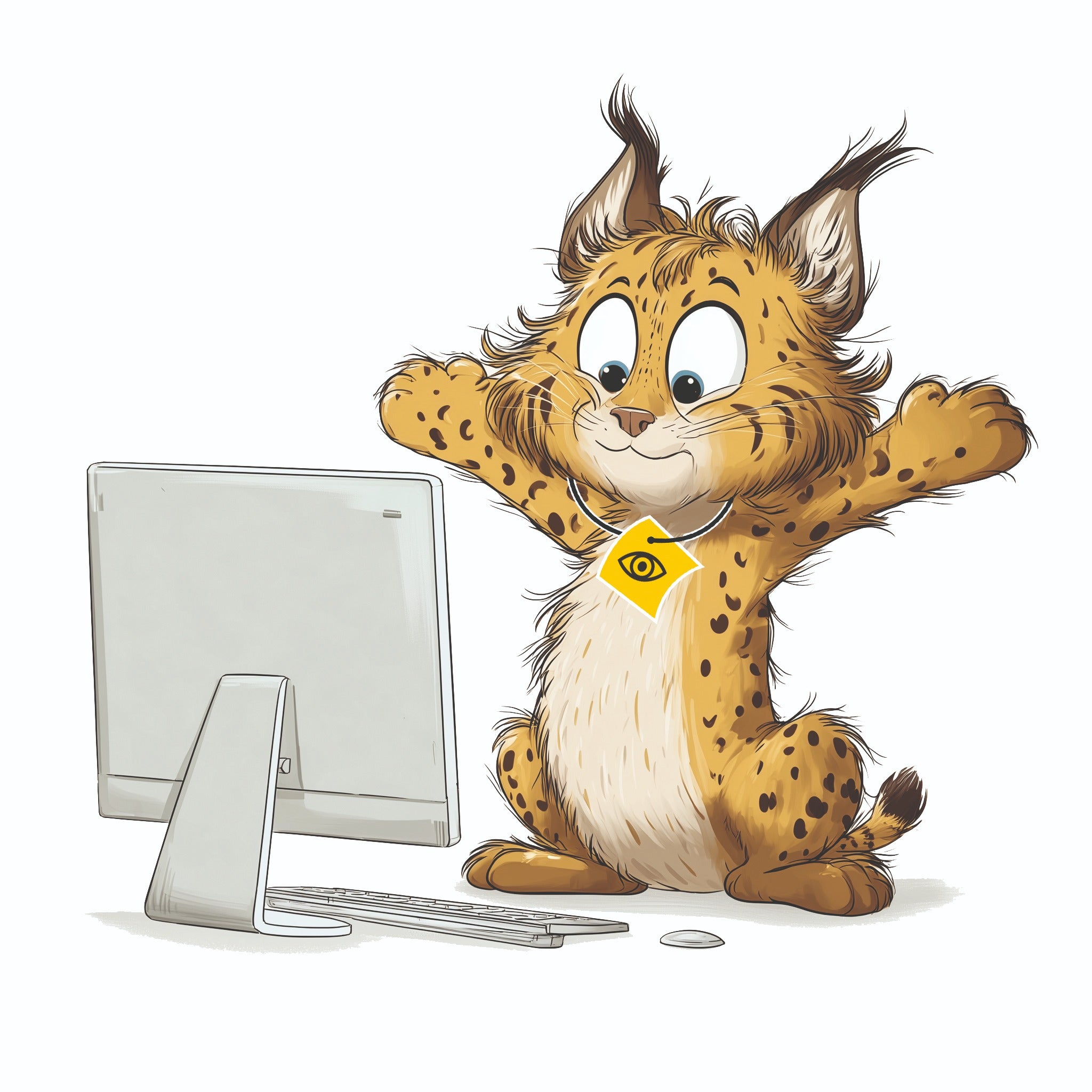 Looxi sitzt vor seinem PC und macht Augenübungen